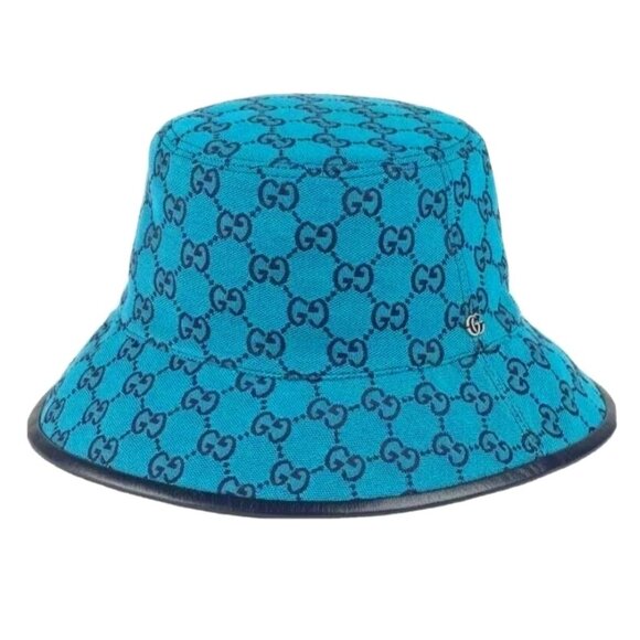 ⭐️GUCCI⭐️GG Monogram Canvas Leather Trim Bucket Hat - Picture 1 of 12